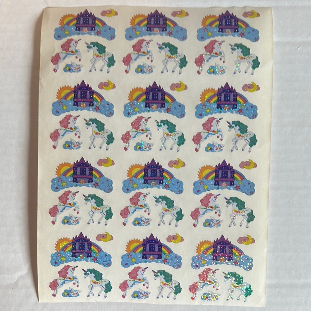 Colorful Sandylion Unicorn and Castle Sticker Sheet